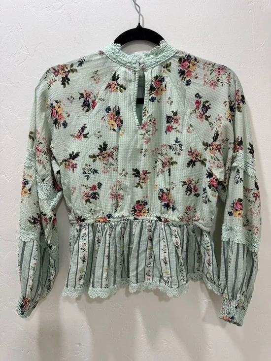 Anthropologie Hemant & Nandita Amour Floral Lace Blouse Top Mint Green Medium - Picture 9 of 15